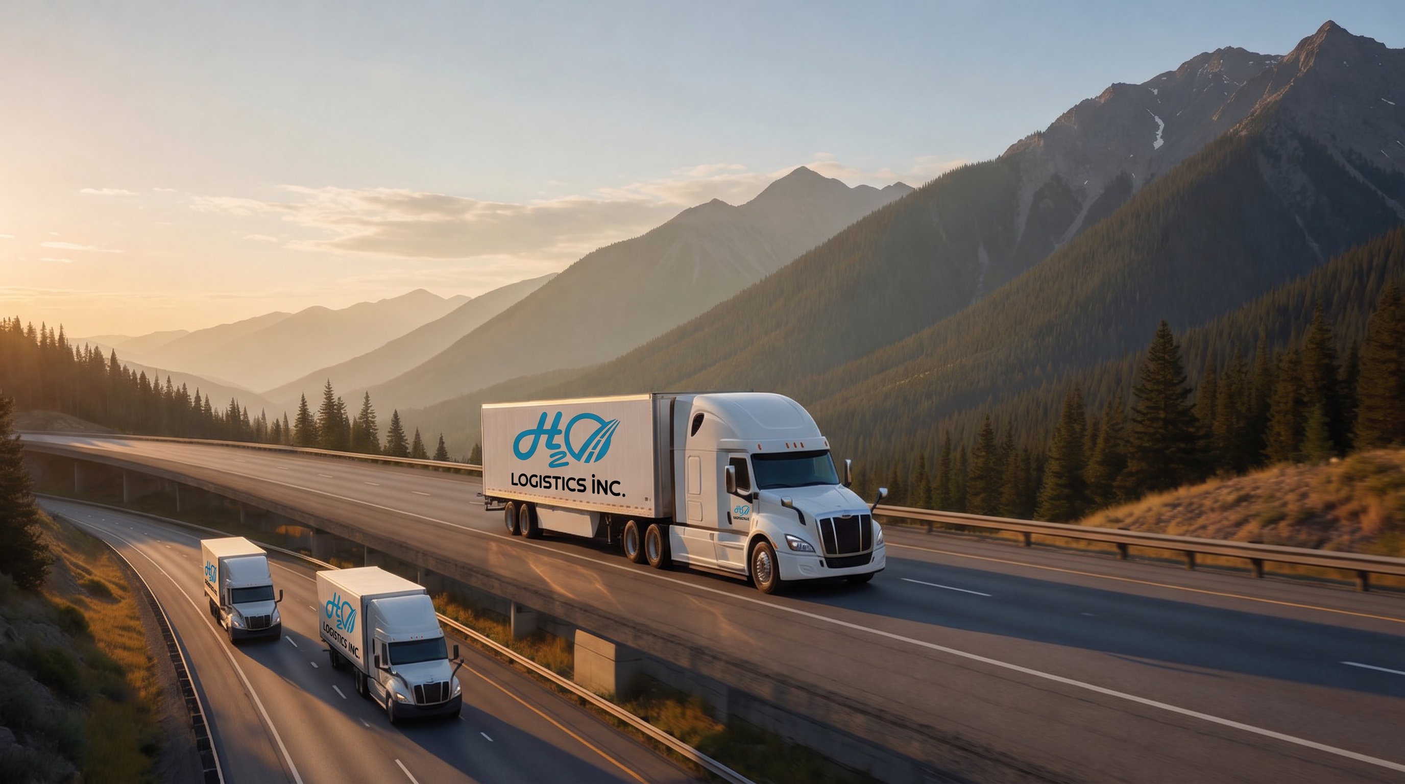 H2O Logistics trucks on a mountain highway
